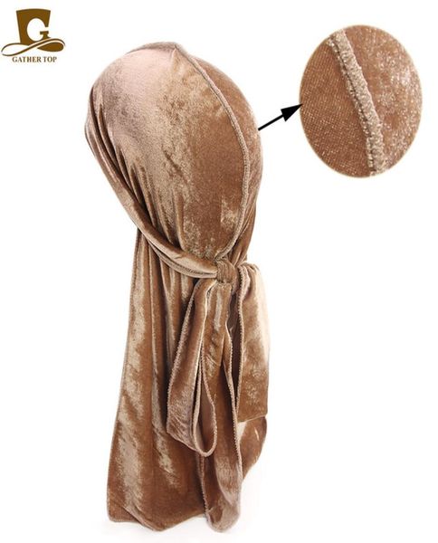 

men women breathable bandana hat velvet durag do doo du rag long tail headwrap chemo cap9406022, Blue;gray