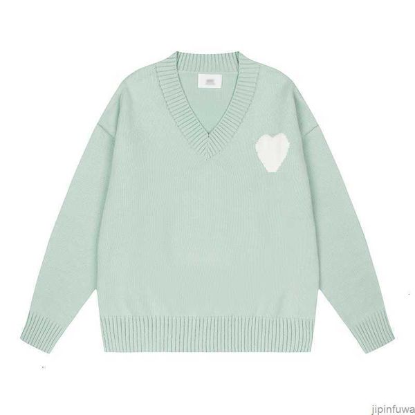 

designers amis paris sweaters fashion amies de coeur embroidered a heart pattern sweater loose v-neck solid woolen 0ax9, White;black