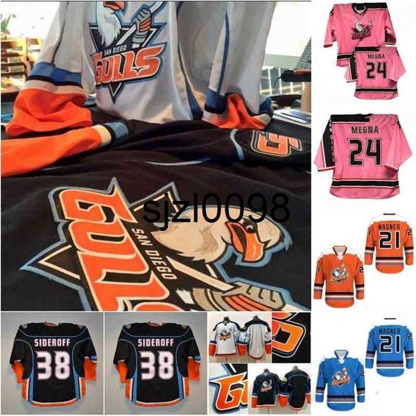 

sj98 ceosan diego gulls jersey terry megna thomas wideman stolarz carrick comtois oleksy wagner ritchie sorensen hockey jerseys any name and, Black