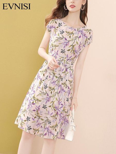 

dresses evnisi women elegant chiffon print dress summer natural silk short sleeves aline dresses oneck chic for women party vestido, Black;gray