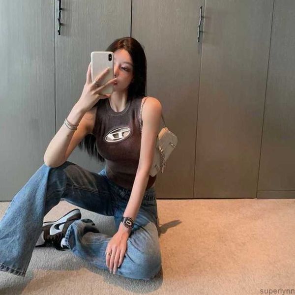 

diesel cropped tank designer t-shirt hollow out tee womens knits women sleeveless yoga summer tees 26e2u, White