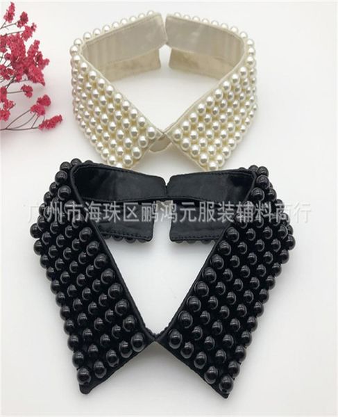 

bow ties women rhinestone handmade beading faux pearls layers bib lapel fake collar jewelry detachable necklace choker cloth acces7953886, Black;gray