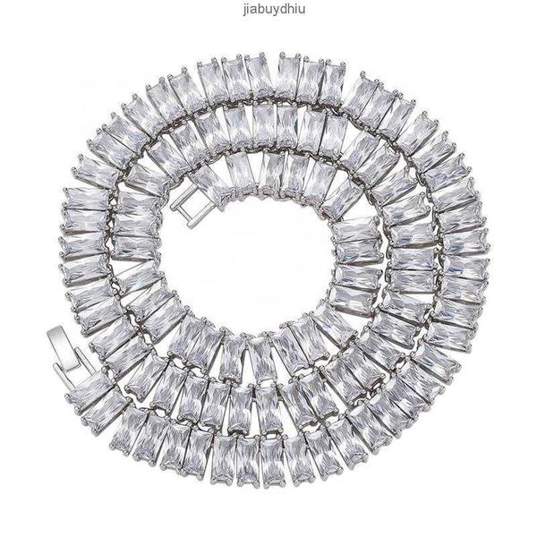 

white gold plating hip hop brass and one row 10mm width rectangle zircon punk necklace, Silver