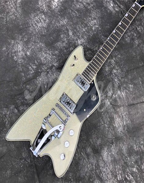 

billy bo style sparkling silver electric guitarg solid wood 6 strings guitarra7391047