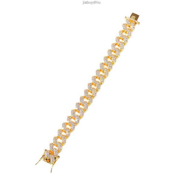 

hip hop brass 15mm zirconia cuban chain bracelets gold color for men's charming jewelry, Silver