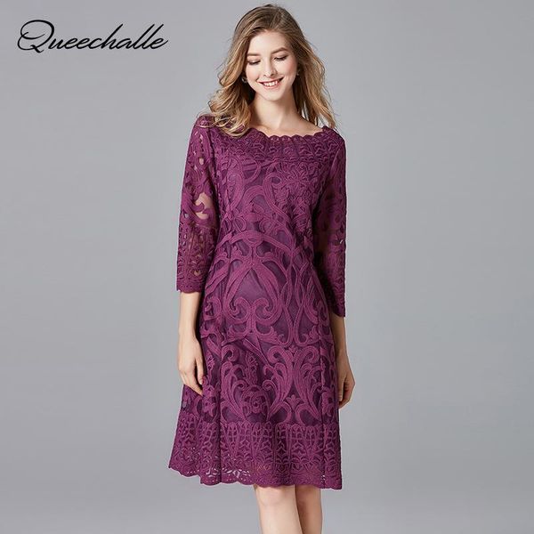 

dresses purple color elegant lace dress 2021 autumn dress women hollow out embroidery aline dress party evening vestidos, Black;gray