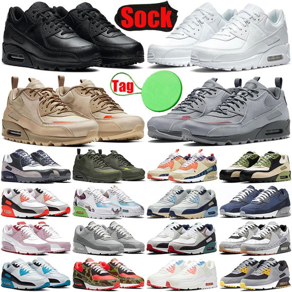 

90 90s mens womens running shoes triple black white air cargo khaki desert max lahar escape blue void batman midnight navy men trainers snea