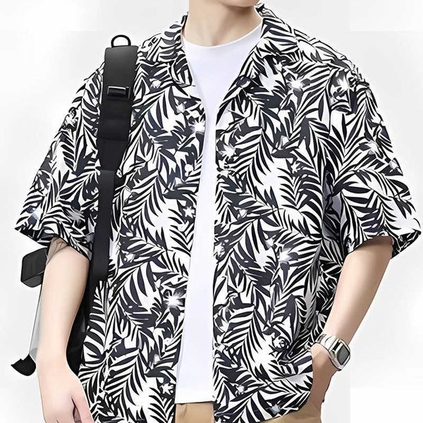 

wholesale silk hawaiian casual shirt new men's beach summer shirt printed men's shortsleeved shirt lmeo lmeo, White;black