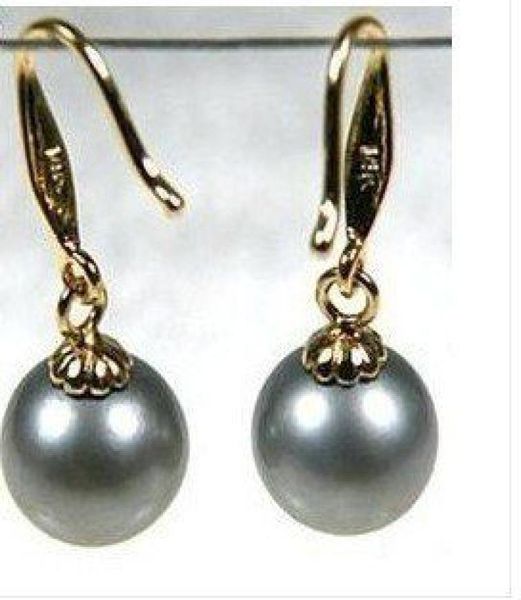 

genuine fine 910mm tahitian black pearl earrings 14k01239762599, Silver