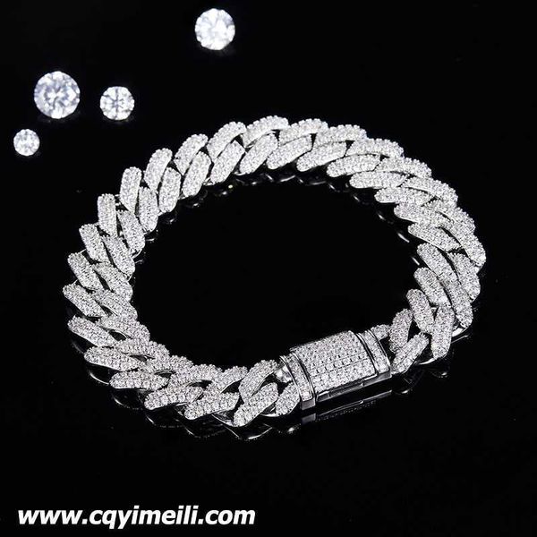 

14mm wide s925 sterling silver white d vvs moissanite men's cuban chains chunky hip hop necklace jewelry