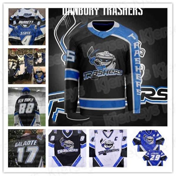 

c2604 custom uhl rare danbury trashers 2004-05 hockey jersey brent gretzky scott stirling mike bayrack galante brad wingfield jon mirasty br, Black