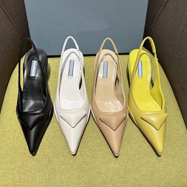 

slingback heels in metallic leather women designer sandals pointed triangle decoration 5cm kitten heels sandal for classics black white with