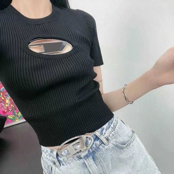 

women's tshirts designer knit diesel tight t-shirt hollow out tee tanks women shirts letter print short sleeve yoga tees woman summer v, White