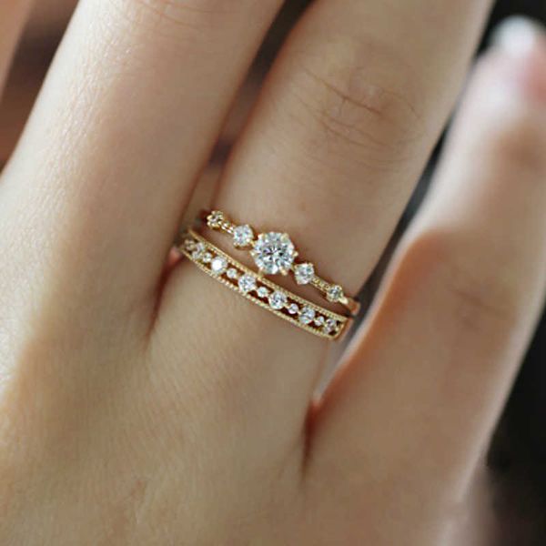 

solitaire ring dainty daily midi rings for women simple hollow out cubic zirconia silver plated gold color gifts fashion jewelry rings kcr11, Golden;silver