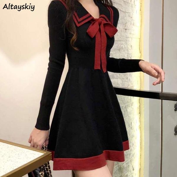 

dresses long sleeve dress women mini vestidos spring korean preppy style cute girls patchwork basic party wear tender tunic streetwear, Black;gray