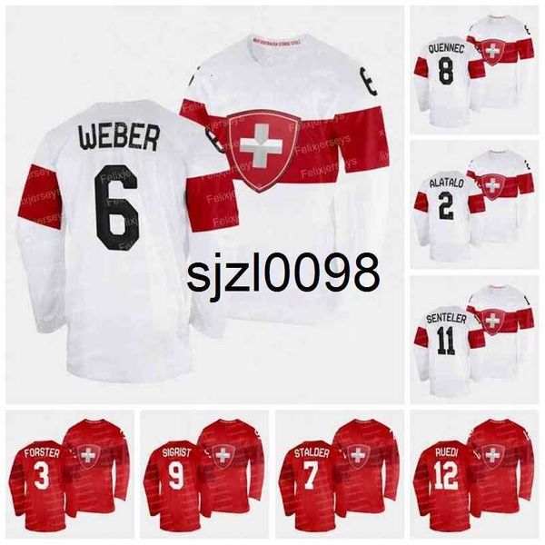 

sj98 womens team switzerland 2022 winter hockey jersey 6 yannick weber 7 lara stalder 9 shannon sigrist 11 sven senteler 8 kaleigh quennec 1, Black