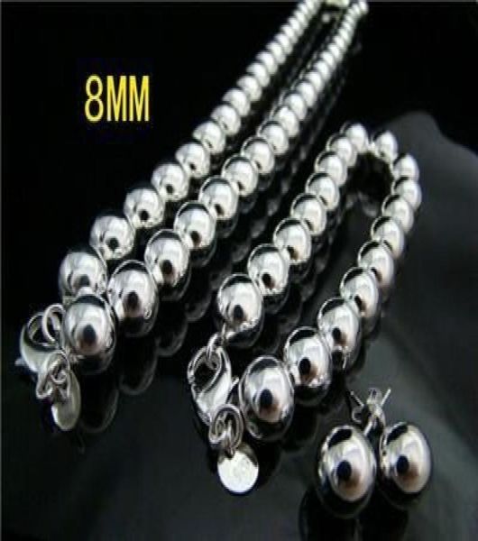 

whole retail lowest 925 silver 8mm solid necklacebraceletearrings set s0668239950, Black
