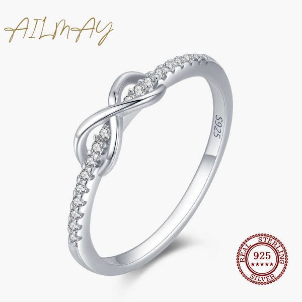

solitaire ring ailmay real 925 sterling silver infinity love infinite cz rings for women wedding engagement fine female jewelry z0603, Golden;silver