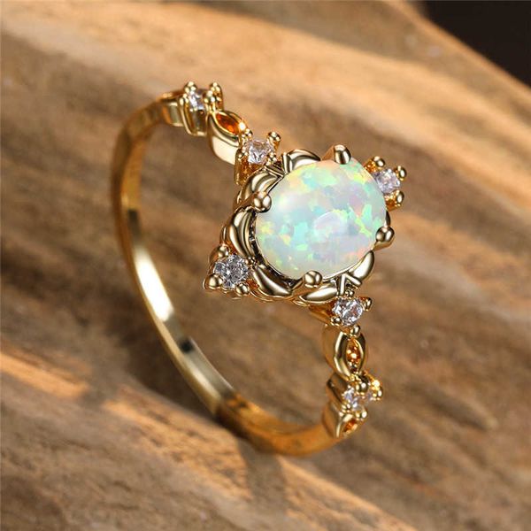 

solitaire ring charm gold silver color wedding ring white opal oval stone engagement ring cute female blue green purple crystal rings for wo, Golden;silver