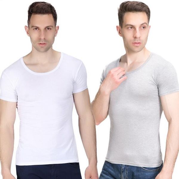 

men's o-neck t-shirt modal elastic short sleeve solid color muscle fit t shirt men tees size, White;black