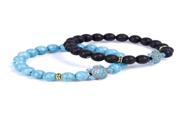

sea turtle lava beads bracelets classic 8mm turquoise stone elastic friendship bracelet beach for women men jewelry7374072, Black
