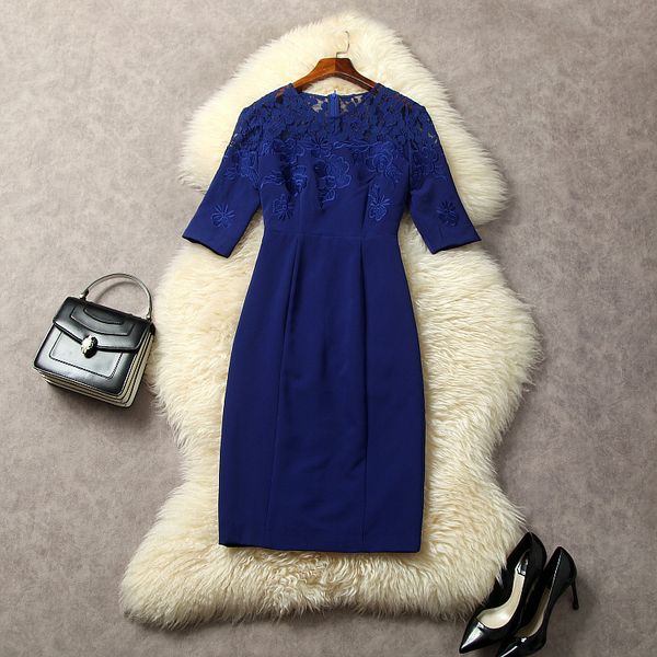 

european and american women's clothes 2023 summer new five-point sleeve stitching with blue lace embroidery fashionable dress, Black;gray