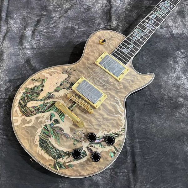 

new arrivals custom electric guitar abalone dragon inlaid flame maple guitarra