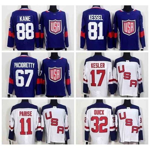 

c2604 world cup 2016 team usa hockey jerseys us 11 zach parise 88 patrick kane 81 phil kessel 32 jonathan quick 67 max pacioretty 17 ryan ke, Black