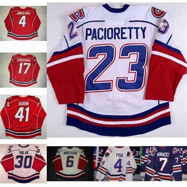 

c2604 thr hamilton 4 dan jancevski 6 chad anderson 41 mathieu aubin 30 jaroslav halak 23 max pacioretty 17 kyle chipchura hockey jersey, Black