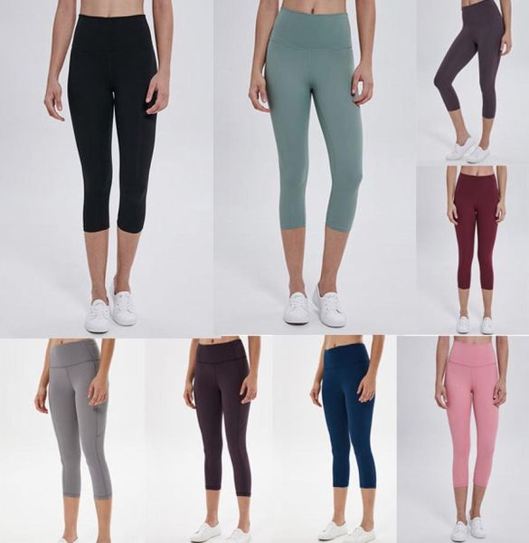 

seamless womens yoga leggings suit cropped pants high waist align threaded sports midcalf raising hips gym wear elastic fitness t1299377