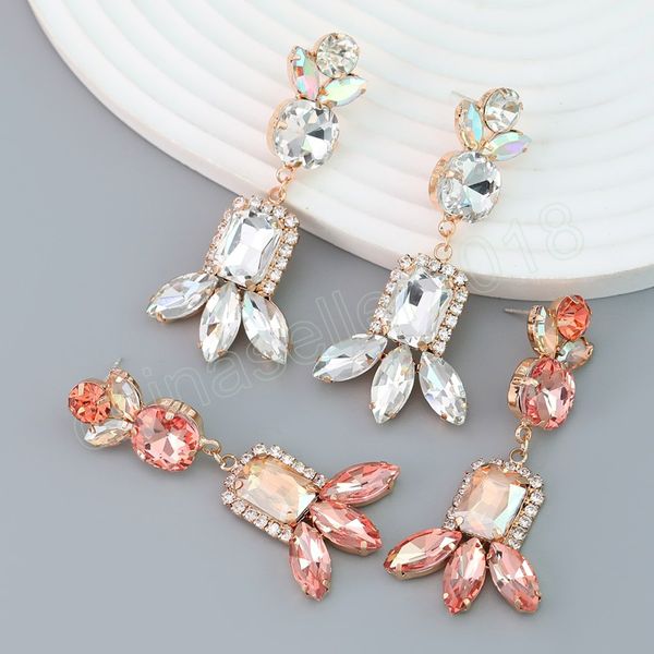 

fashion metal rhinestone geometric earrings for women's exaggerate elegant dangle earrings banquet jewelry accessories, Silver