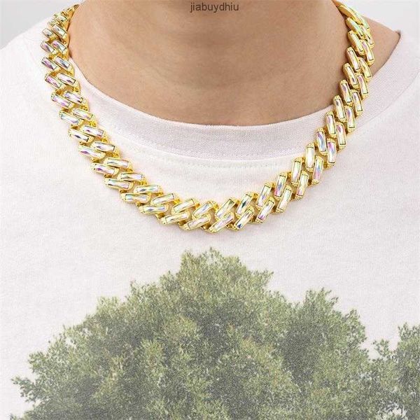 

2023 new arrival hip hop gold alloy with ab color rectangular glass cuban chain choker, Silver