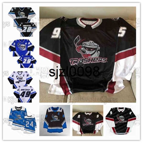 

sj98 ceouhl danbury trashers 2004-05 jersey 42 brad wingfield 49 brent gretzky 9 mike bayrack 16 mike rupp 17 galante 28 jon mirasty 44 rega, Black