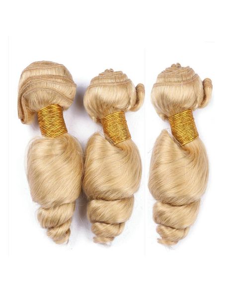 

loose wave wavy blonde hair weaves high qulaity blonde 613 brazilian human hair weft extensions 3 bundles 100gpc loose deep hair6239536, Black;brown