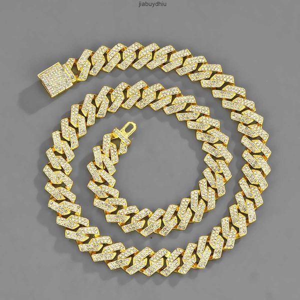 

hiphop men women 14mm prong cuban link chain necklace bling iced out 2 row rhinestone paved miami rhombus jewelry, Silver