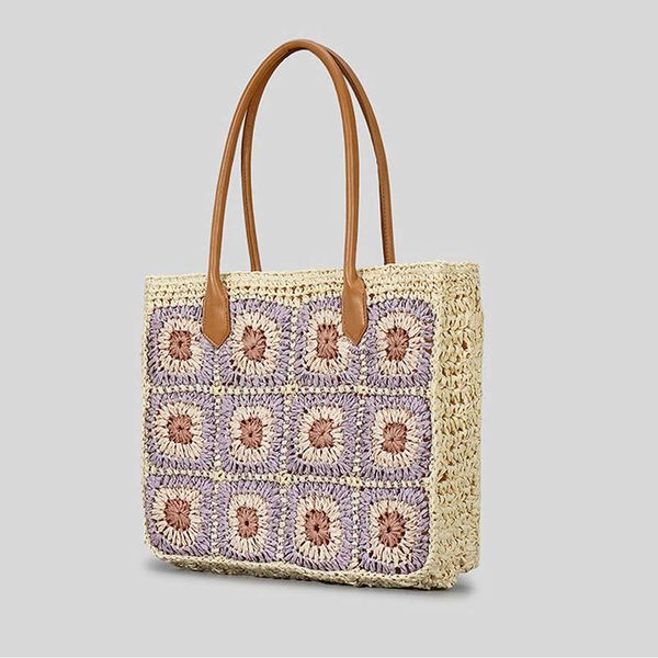 

handmade straw flowers weave tote bag large capacity luxury designer handbags for women fashion vacation shoulder beach 230424