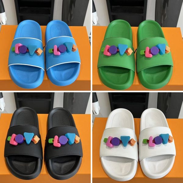 

pool pillow flat comfort mule sandals designer women men rubber slippers summer beach slides slipper 35-45, Black