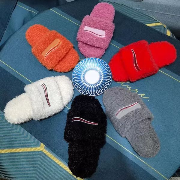

slippers designer shoes lady 100% flops men cartoon l bedroom shoes fashion lazy black white letter flat keep warm wool slippers large size