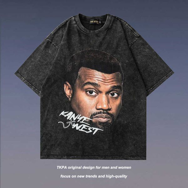 

tkpa street old portrait half-sleeved tee t-shirt wash short-sleeved t-shirt for men and women, White;black