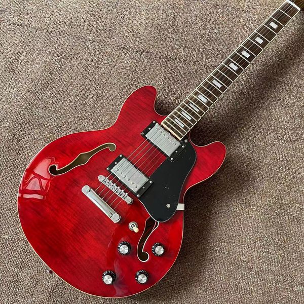 

custom shop semi-hollow body jazz electric guitar red color,rosewood fingerboard mahogany body