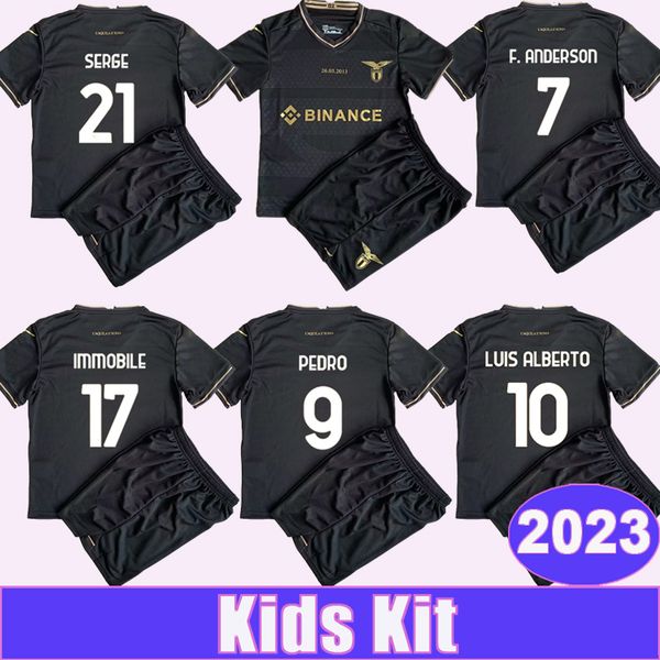 

2023 lazio kids kit soccer jerseys 10th anniversary immobile sergej luis alberto marusic lazzari zaccagni f. anderson child suit football sh, Black;red