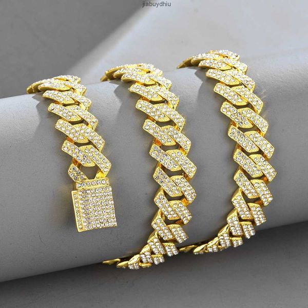 

14 mm prong cuban link chain necklace for men hip hop iced out bling luxury full rhinestone paved rapper female jewelry, Silver