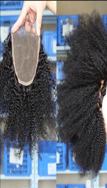 

afro kinky curly hair 3 bundles with afro kinky closure middle 3 part double weft human hair extensions dyeable human hair we2479463, Black