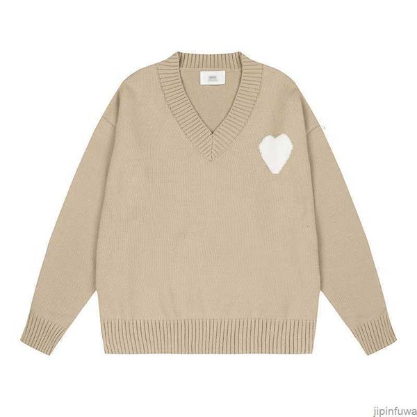 

designers amis paris sweaters fashion amies de coeur embroidered a heart pattern sweater loose v-neck solid woolen oqmi, White;black