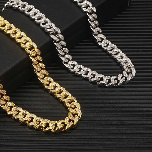 

bling 14k 18k gold plated cz iced out diamond hip hop jewelry cuban chain link necklace cadena cubana men, Silver