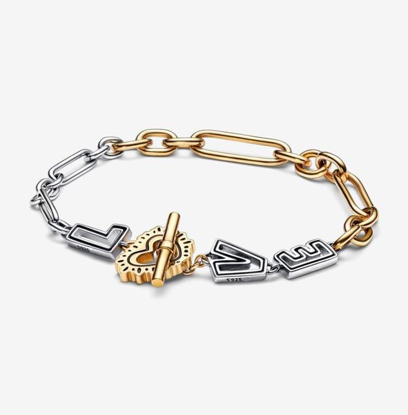 

925 sterling silver chain twotone love links bracelet for women fashion jewelry valentine039s day gift4869805, Black