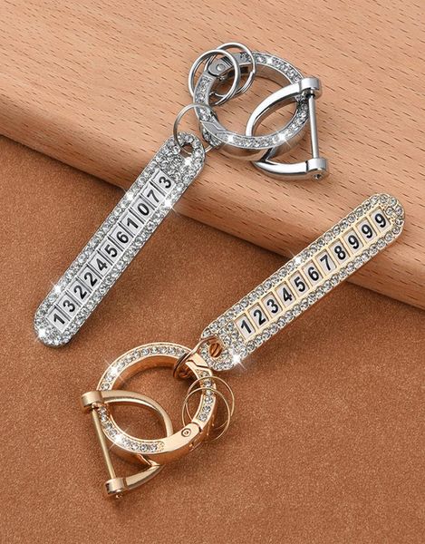 

car diamond keychain pendant with antilost phone number plate male and female exquisite key chain pendant8711551, Silver