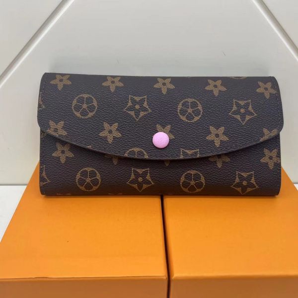 

luxury brown flower wallets fashion single zipper men women genuine leather wallets lady ladies long purse with box m60136 purses, Red;black