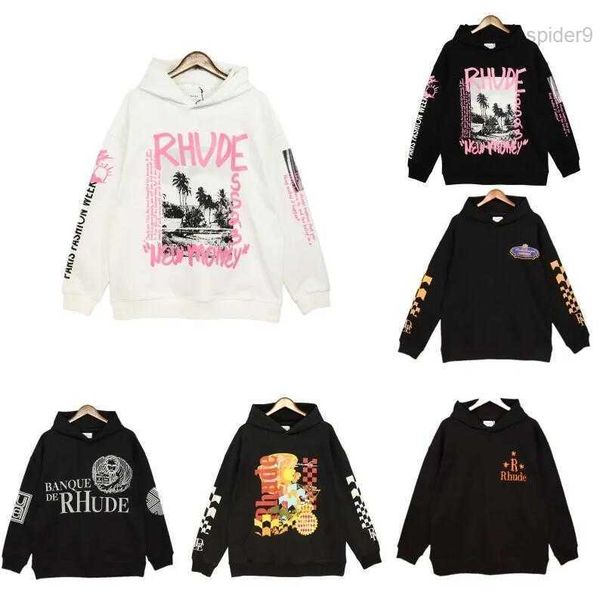 

new mens hoodies rhude hooded men women designer fashion popular letters printing pullover winter sweatshirts x40y, Black