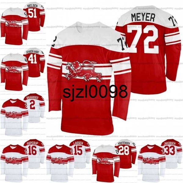 

sj98 team denmark 2022 hockey jersey matthias asperup phillip bruggisser emil kristensen oliver larsen nicolai meyer peter regin frederik st, Black